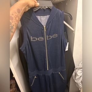 BEBE Denim Logo Jumpsuit Size: LARGE